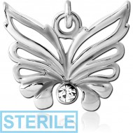STERILE RHODIUM PLATED BRASS JEWELLED BUTTERFLY CHARM PIERCING