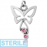STERILE RHODIUM PLATED BRASS VALUE JEWELLED CHARM - BUTTERFLY PIERCING