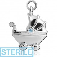 STERILE RHODIUM PLATED BRASS JEWELLED CHARM - BABY STOLLER PIERCING