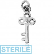 STERILE RHODIUM PLATED BRASS JEWELLED CHARM - KEY PIERCING