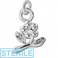 STERILE RHODIUM PLATED BRASS JEWELLED FLOWER CHARM PIERCING