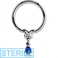 STERILE SURGICAL STEEL BALL CLOSURE RING WITH JEWELLED ATTACHMENT - BUTTERFLY WITH DANGLING DROP PIERCING