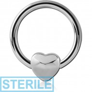 STERILE SURGICAL STEEL BALL CLOSURE RING WITH ATTACHMENT - HEART PIERCING