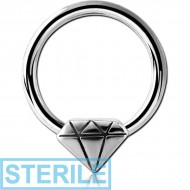 STERILE SURGICAL STEEL BALL CLOSURE RING WITH ATTACHMENT - DIAMOND PIERCING