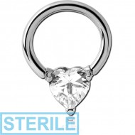 STERILE SURGICAL STEEL BALL CLOSURE RING WITH PRONG SET JEWELLED ATTACHMENT - HEART PIERCING