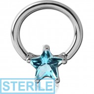 STERILE SURGICAL STEEL BALL CLOSURE RING WITH PRONG SET JEWELLED ATTACHMENT - STAR PIERCING