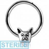 STERILE SURGICAL STEEL BALL CLOSURE RING WITH ATTACHMENT - BULLDOG HEAD PIERCING