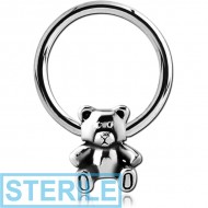 STERILE SURGICAL STEEL BALL CLOSURE RING WITH ATTACHMENT - TEDDYBEAR PIERCING