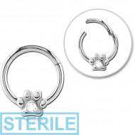 STERILE SURGICAL STEEL JEWELLED HINGED SEGMENT RING - ANIMAL PAW CENTER GEM