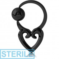 STERILE BLACK PVD COATED SURGICAL STEEL HEART SIDE BALL CLOSURE RING