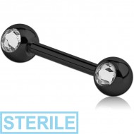 STERILE BLACK PVD COATED SURGICAL STEEL DOUBLE SIDE SWAROVSKI CRYSTALS JEWELLED NIPPLE BARBELL PIERCING