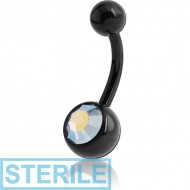 STERILE BLACK PVD COATED SURGICAL STEEL SWAROVSKI CRYSTAL JEWELLED NAVEL BANANA
