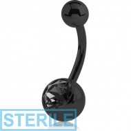 STERILE BLACK PVD COATED SURGICAL STEEL VALUE CRYSTAL NAVEL BANANA PIERCING