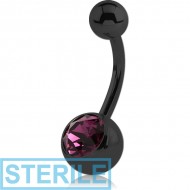 STERILE BLACK PVD COATED SURGICAL STEEL OPTIMA CRYSTAL NAVEL BANANA PIERCING