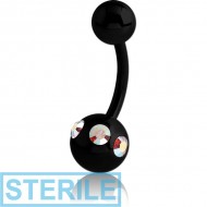 STERILE BLACK PVD COATED SURGICAL STEEL JEWELLED SATELLITE NAVEL BANANA PIERCING