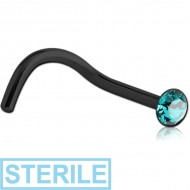 STERILE BLACK PVD COATED SURGICAL STEEL FLAT SWAROVSKI CRYSTAL JEWELLED CURVED NOSE STUD PIERCING