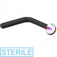 STERILE BLACK PVD COATED SURGICAL STEEL 90 DEGREE FLAT SWAROVSKI CRYSTAL JEWELLED NOSE STUD PIERCING