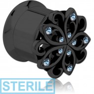 STERILE BLACK PVD COATED STAINLESS STEEL DOUBLE FLARED INTERNALLY THREADED JEWELLED TUNNEL