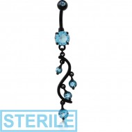 STERILE BLACK PVD COATED SURGICAL STEEL DOUBLE JEWELLED NAVEL BANANA
