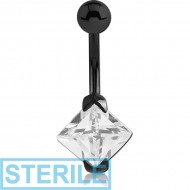 STERILE BLACK PVD COATED SURGICAL STEEL SQUARE PRONG SET 8MM CZ JEWELLED NAVEL BANANA