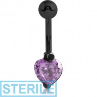 STERILE BLACK PVD COATED SURGICAL STEEL HEART PRONG SET 8MM CZ JEWELLED NAVEL BANANA