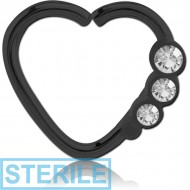 STERILE BLACK PVD COATED SURGICAL STEEL OPEN HEART SEAMLESS RING PIERCING