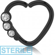 STERILE BLACK PVD COATED SURGICAL STEEL OPEN HEART SEAMLESS RING PIERCING