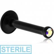 STERILE BLACK PVD COATED SURGICAL STEEL INTERNALLY THREADED SWAROVSKI CRYSTAL JEWELLED LABRET PIERCING