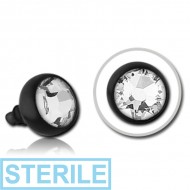 STERILE BLACK PVD SURGICAL STEEL HIGH END CRYSTAL JEWELLED BALL FOR 1.2MM INTERNALLY THREADED PIN