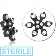 STERILE BLACK PVD COATED SURGICAL STEEL JEWELLED MICRO ATTACHMENT FOR 1.2MM INTERNALLY THREADED PINS - SNOWFLAKE