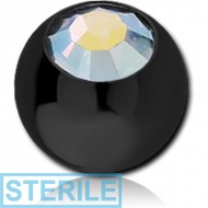 STERILE BLACK PVD COATED SURGICAL STEEL OPTIMA CRYSTAL JEWELLED MICRO BALL PIERCING