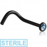 STERILE BLACK PVD COATED SURGICAL STEEL VALUE CRYSTAL JEWELLED CURVED NOSE STUD PIERCING