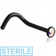 STERILE BLACK PVD COATED SURGICAL STEEL OPTIMA CRYSTAL JEWELLED CURVED NOSE STUD PIERCING