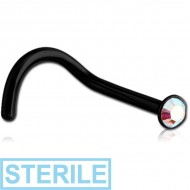 STERILE BLACK PVD COATED SURGICAL STEEL VALUE CRYSTAL JEWELLED NOSE STUD WITH GLUED STONE PIERCING