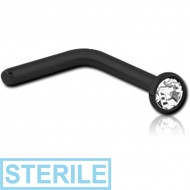 STERILE BLACK PVD COATED SURGICAL STEEL VALUE CRYSTAL JEWELLED 90 DEGREE NOSE STUD PIERCING
