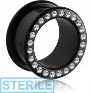 STERILE BLACK PVD COATED STAINLESS STEEL JEWELLED ROUND TUNNEL (12 STONES PP9) EMPTY PART PIERCING