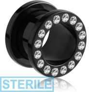 STERILE BLACK PVD COATED STAINLESS STEEL JEWELLED FLESH TUNNEL (12 STONES PP13) EMPTY PART PIERCING