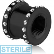 STERILE BLACK PVD COATED STAINLESS STEEL JEWELLED THREADED TUNNEL PIERCING