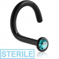 STERILE BLACK PVD COATED SURGICAL STEEL SWAROVSKI CRYSTAL JEWELLED LARGE LEFT CURVE NOSE STUD PIERCING