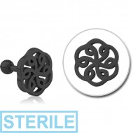 STERILE BLACK PVD COATED SURGICAL STEEL TRAGUS MICRO BARBELL - FLOWER