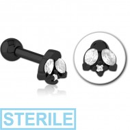 STERILE BLACK PVD COATED SURGICAL STEEL JEWELLED TRAGUS MICRO BARBELL