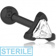 STERILE BLACK PVD COATED SURGICAL STEEL JEWELLED TRAGUS MICRO BARBELL - TRIANGLE