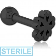 STERILE BLACK PVD COATED SURGICAL STEEL TRAGUS MICRO BARBELL - CLOVER