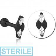STERILE BLACK PVD COATED SURGICAL STEEL JEWELLED TRAGUS MICRO BARBELL - BOW TIE