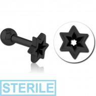 STERILE BLACK PVD COATED SURGICAL STEEL TRAGUS MICRO BARBELL - STAR INDENT