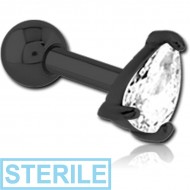 STERILE BLACK PVD COATED SURGICAL STEEL JEWELLED TRAGUS MICRO BARBELL - DROP