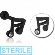STERILE BLACK PVD COATED SURGICAL STEEL JEWELLED TRAGUS MICRO BARBELL - MUSIC NOTE