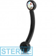 STERILE BLACK PVD COATED SURGICAL STEEL JEWELLED FANCY CURVED MICRO BARBELL-ONE STONE PIERCING