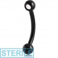 STERILE BLACK PVD COATED SURGICAL STEEL SIDE THREADED FLAT STONE HIGH END CRYSTAL JEWELLED CURVED MICRO BARBELL