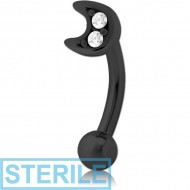 STERILE BLACK PVD COATED SURGICAL STEEL JEWELLED FANCY CURVED MICRO BARBELL - CRESCENT PRONGS